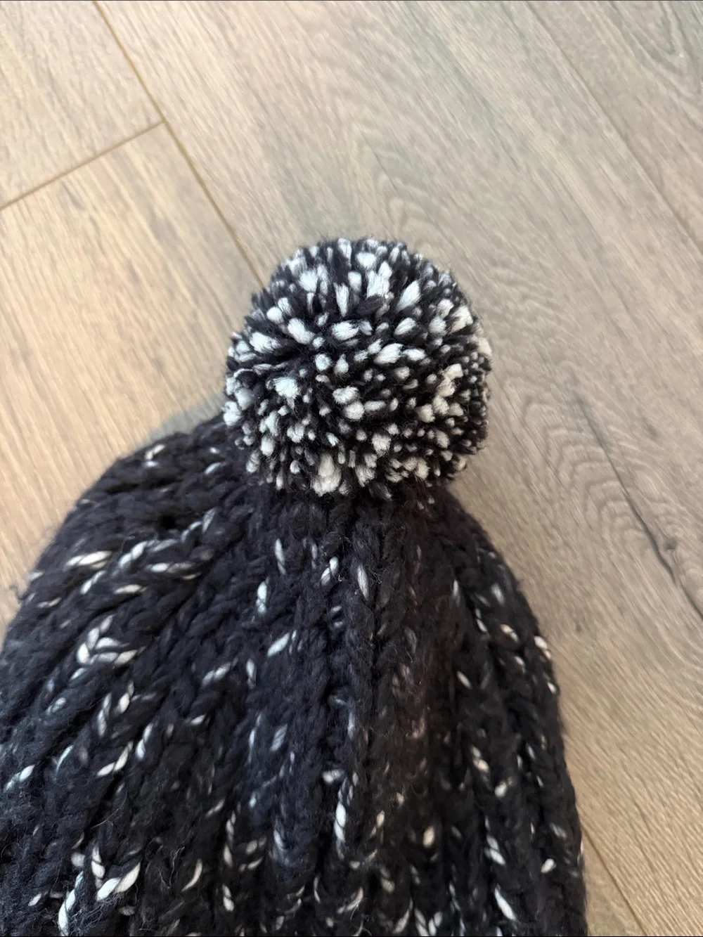 Madewell Black and White Knit Earflap Pom Pom Hat Winter